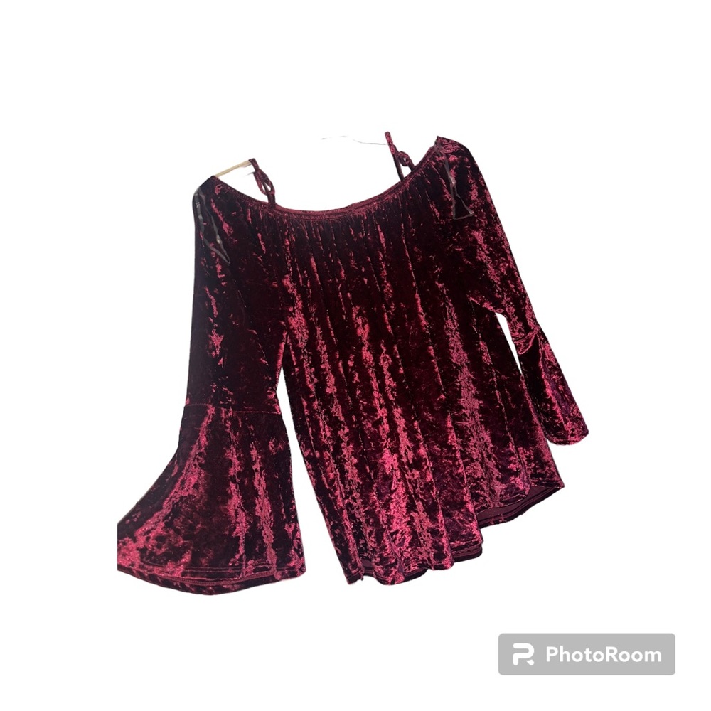 No boundaries red velvet off the shoulder bell sleeve blouse
